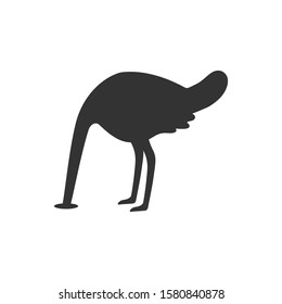 Ostrich hid his head. Flat icon. Vector illustration.