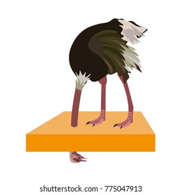 Ostrich hide head in sand. Vector illustration isolated on the white background