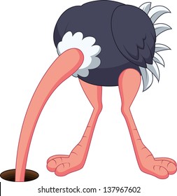 Ostrich Hiding Its Head In The Hole