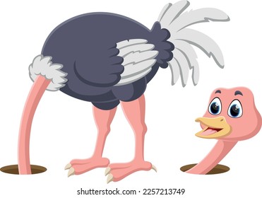 Ostrich hiding its head in the hole