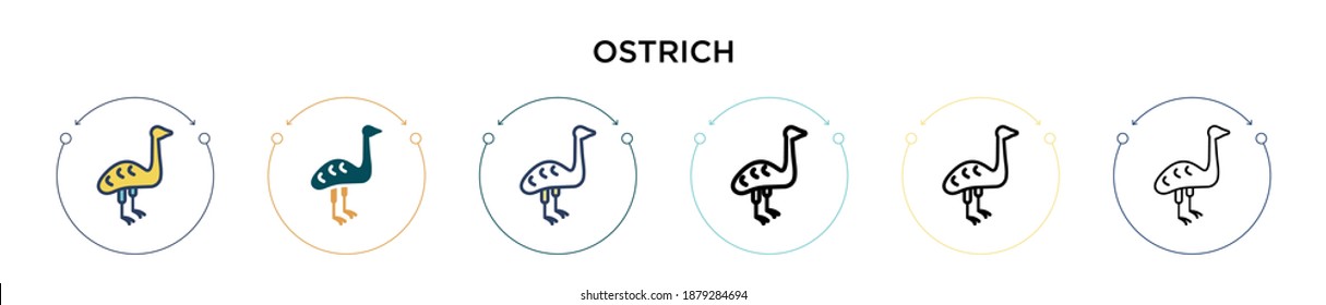 Ostrich icon in filled, thin line, outline and stroke style. Vector illustration of two colored and black ostrich vector icons designs can be used for mobile, ui, web