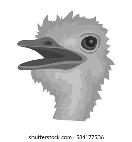 Ostrich icon in monochrome style isolated on white background. Realistic animals symbol stock vector illustration.