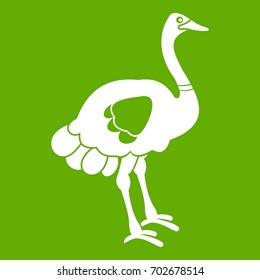 Ostrich icon white isolated on green background. Vector illustration