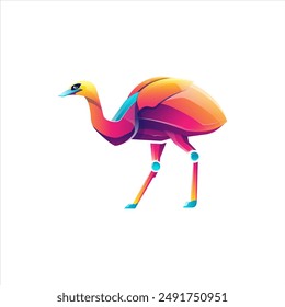 The ostrich illustration design uses a modern style