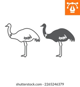 Ostrich line and solid icon, outline style icon for web site or mobile app, animals and bird, emu vector icon, simple vector illustration, vector graphics with editable strokes.