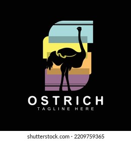 Ostrich Logo Design, Desert Animal Illustration, Living In The Forest, Vector Camel Brand Product
