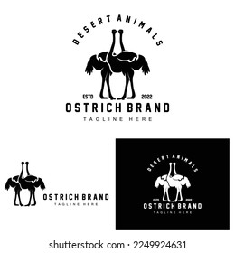 Ostrich Logo Design, Desert Animal Illustration, Living In The Forest, Vector Camel Brand Product