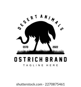 Ostrich Logo Design, Desert Animal Illustration, Living In The Forest, Vector Camel Brand Product