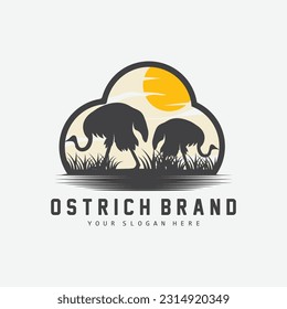 Ostrich Logo Design, Desert Animal Illustration, Living In The Forest, Vector Camel Brand Product