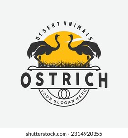 Ostrich Logo Design, Desert Animal Illustration, Living In The Forest, Vector Camel Brand Product