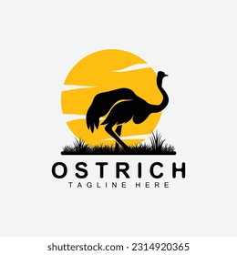 Ostrich Logo Design, Desert Animal Illustration, Living In The Forest, Vector Camel Brand Product