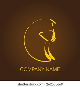 Ostrich logo on brown background, birds and eggs, vector illustration
