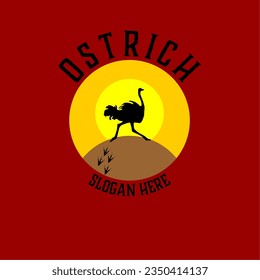 ostrich logo,with an ostrich icon in the sun,red background.vector illustration