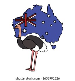 Ostrich with map of Australia in the background. vector illustration design.