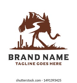 ostrich and mountain logo designs