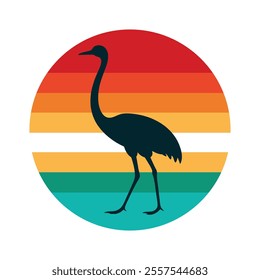 ostrich on retro vintage background