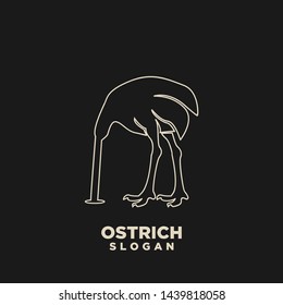 ostrich outline logo with gold color icon design vector illustration