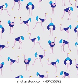 Ostrich pattern. Seamless pattern grey background.