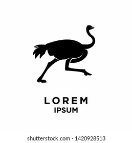 ostrich run black silhouette white background isolated logo icon design vector illustration