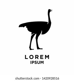 ostrich run black silhouette white background isolated logo icon design vector illustration