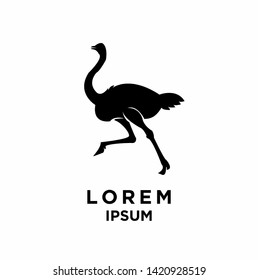 ostrich run black silhouette white background isolated logo icon design vector illustration