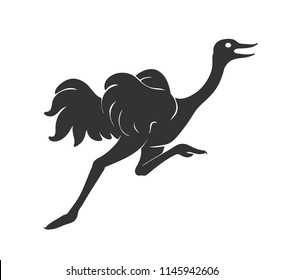 Ostrich running vector illustration sketch of bird outline drawing in black isolated on white