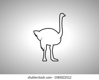 Ostrich Silhouette on White Background. Isolated Vector Animal