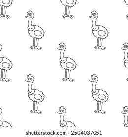 ostrich sketch farming illustration, outline seamless pattern, outline print