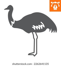 Icono sólido de avestruz, icono de estilo glifo para sitio web o aplicación móvil, animales y pájaro, icono de vector emu, ilustración vectorial simple, gráficos vectoriales con trazos editables.