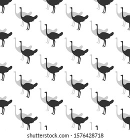Ostrich is standing. Seamless wallpaper. Vector illustration