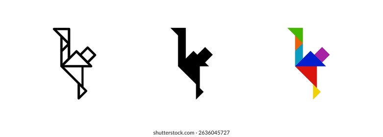 Ostrich tangram icon. Great for bird or puzzle designs.