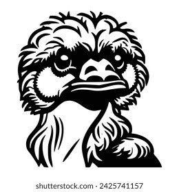 ilustración vectorial de avestruz, icono, blanco y negro