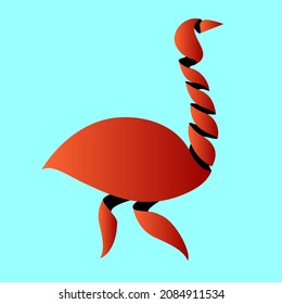 Ostrich vector illustration_spiral slice effect with blue light color, logo and symbol element