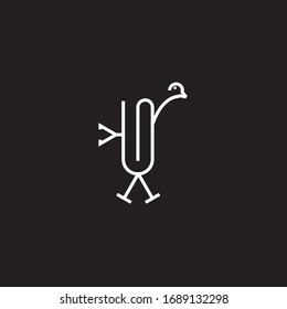 Conjunto de iconos o plantillas de logotipo con pequeños pájaros. Pato, gorrión y loro aislado en un fondo negro. Estilo de arte de línea
