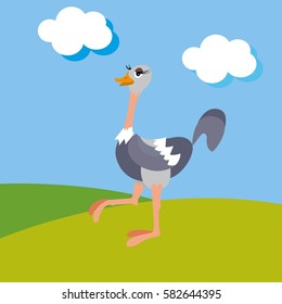 ostrich in the wild. vector illustration for children's comics and books