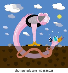 Ostrich and worm