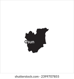 Osun map and black lettering design on white background