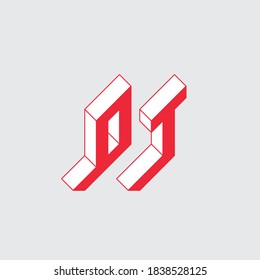 OT - 2-letter code. Isometric 3d font for design. 0 and T - Monogram or logotype. Three-dimension letters. Vector.