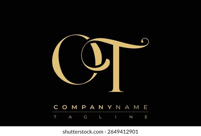 Logotipo creativo Abstractas de la joyería de OT. Logotipo elegante con iniciales de monograma doradas en una tipografía elegante y moderna, perfecta para la marca