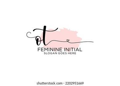 Monograma de belleza OT y elegante logo de diseño de la escritura a mano de marca inicial, boda, moda, floral y botánica con plantilla creativa.