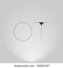 OT Black thin minimalist LOGO Design with Highlight on Gray background.