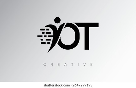 OT Creative Digital Monogram Logo – Futuristic Letter mark Design Featuring Human Shape, Pixel Motion and Minimal Tech Style for Innovative Branding Identity