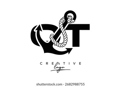 OT Creative Monogram Latter Logo with Anchor and Rope Design