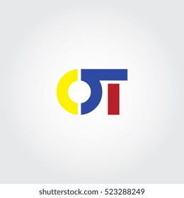 OT flat initial letter logo combining yellow, blue and red