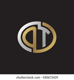 OT initial letters looping linked ellipse elegant logo golden silver black background