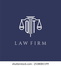 Monograma inicial de OT para el logotipo del bufete de abogados con Imagen de Vector de escalas