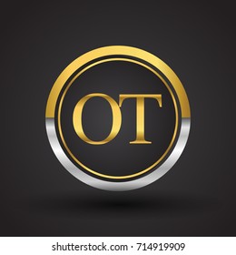 OT Letter logo in a circle, gold and silver colored. Vector design template elements for your business or company identity.