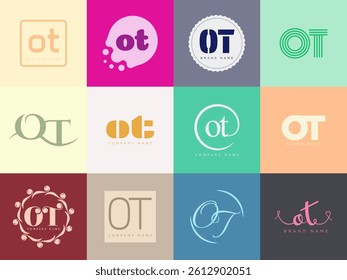 OT logo company template. Letter o and t logotype. Set different classic serif lettering and modern bold text with design elements. Initial font typography. Collection trendy business identity.