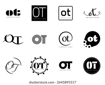 OT logo company template. Letter o and t logotype. Set different classic serif lettering and modern bold text with design elements. Initial font typography. Collection trendy business identity.