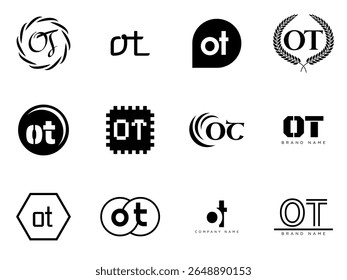 OT logo company template. Letter o and t logotype. Set different classic serif lettering and modern bold text with design elements. Initial font typography. Collection trendy business identity.